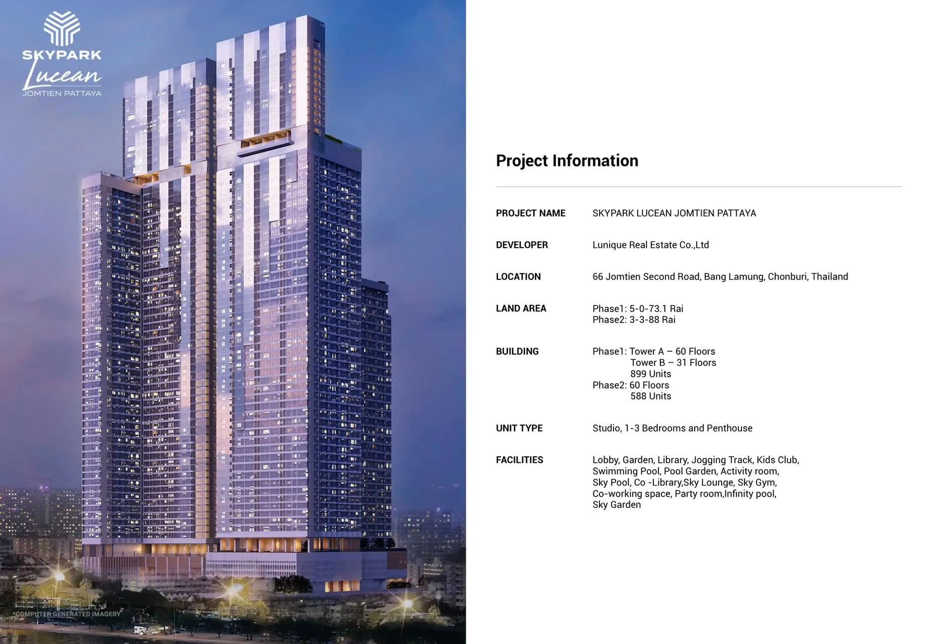 泰国 | 芭提雅中天核心地段 Skypark Lucean Jomtien Pattaya 超高层综合体