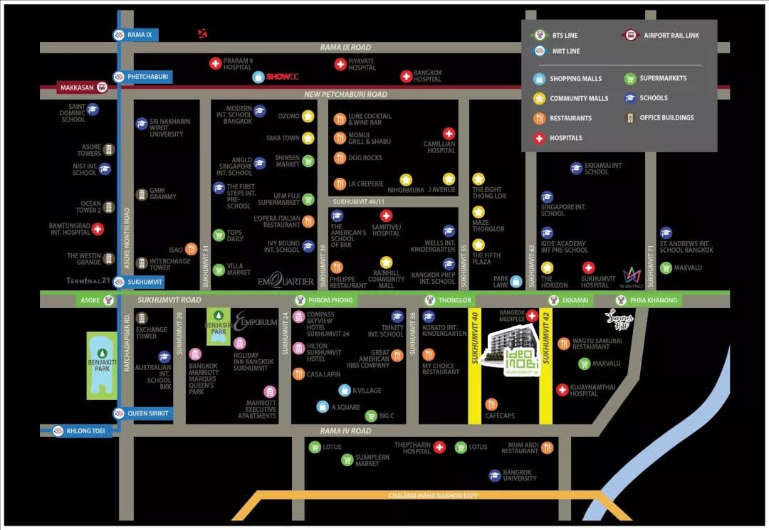 泰国曼谷素坤逸富人区 Ideo Mobi Sukhumvit 40 7层 1居 34.9平米