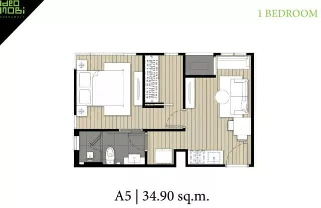 泰国曼谷素坤逸富人区 Ideo Mobi Sukhumvit 40 7层 1居 34.9平米