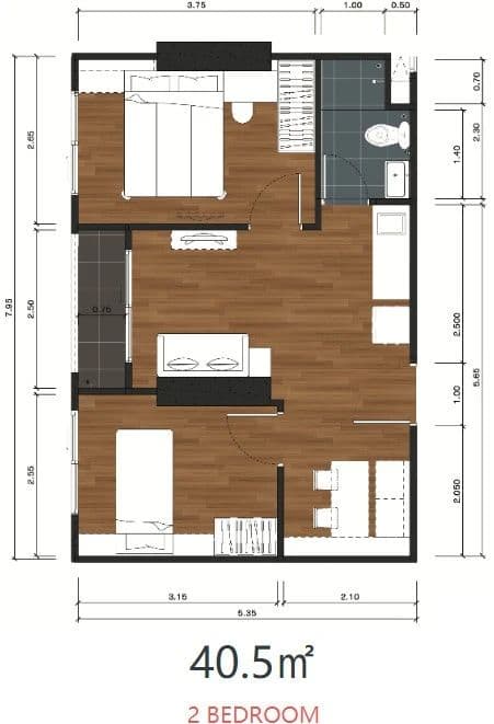 泰国曼谷带租约公寓特价  Lumpini Suite  Makkasan 2居1卫 40平米