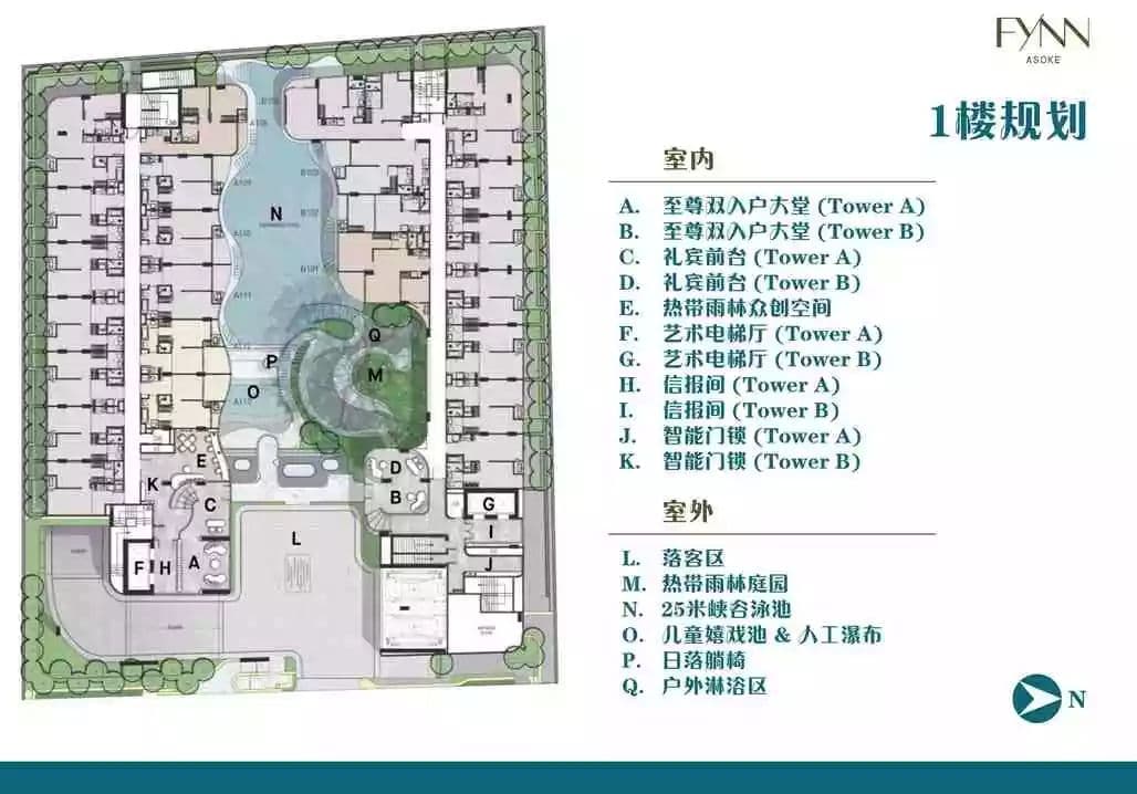 曼谷素坤逸核心区双湖景双公园双轨交汇公寓 FYNN Asok 中央公园