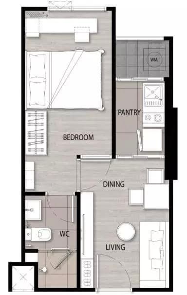 泰国曼谷公寓 Niche Mono Sukhumvit-Bearing 17层 1居 28平米