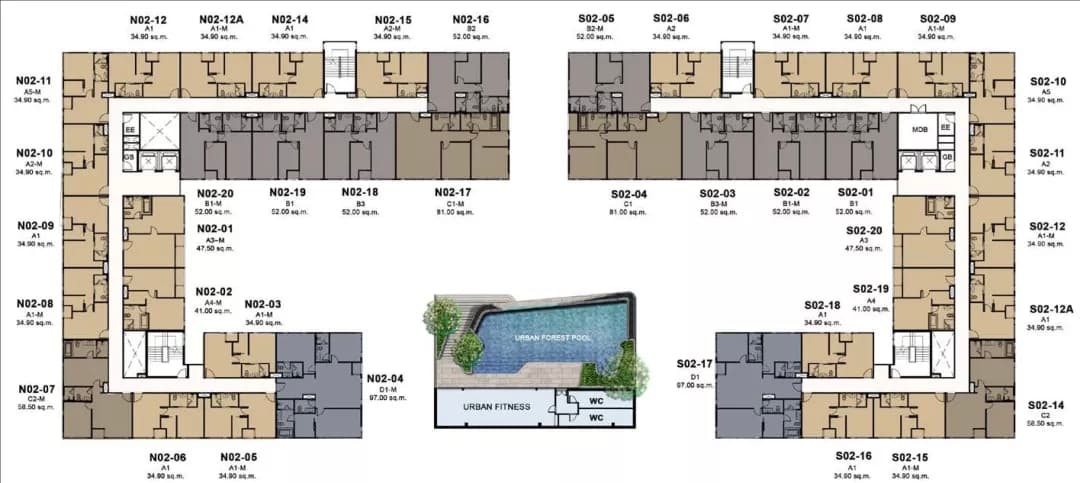 泰国曼谷Ekkamai 富人区公寓 Ideo Mobi Sukhumvit 40 3层 1居 34.9平米