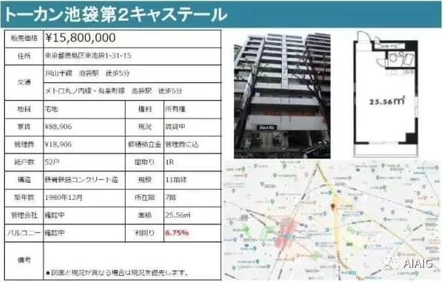 日本东京公寓 トーカン池袋第2キャステール 7层 1居 25.56平米