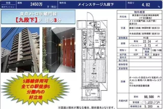 日本东京公寓 メインステージ九段下 13层 1居 22.24平米