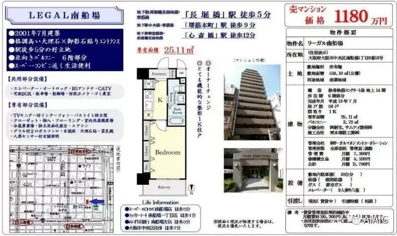 日本大阪公寓 リーガル南船場 6层 1居 25.11平米