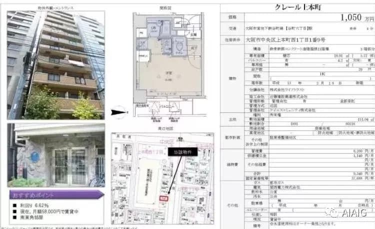 日本大阪公寓 クレール上本町 3层 1居 18.91平米
